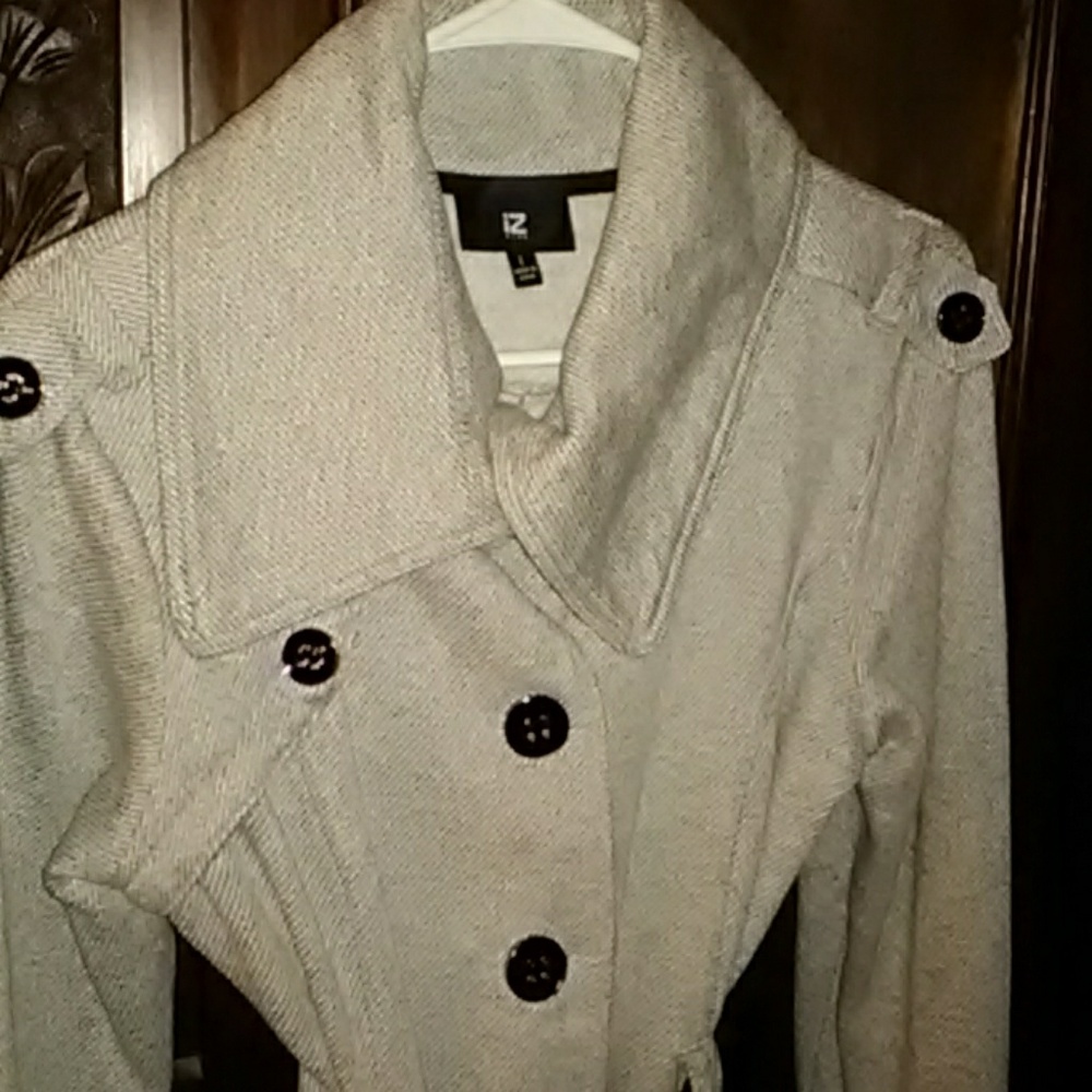 IZ BYER MID LENGTH WOOL TYPE GREY COAT  SZ LRG